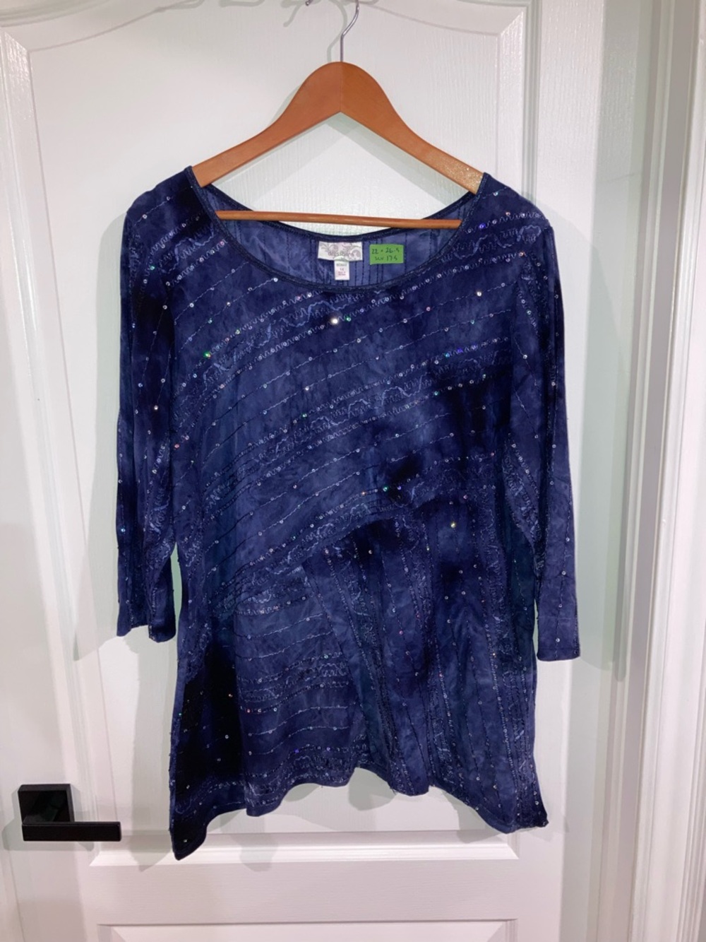 Dress Barn Blue Embellished 3/4 Sleeve Tunic - size 1X